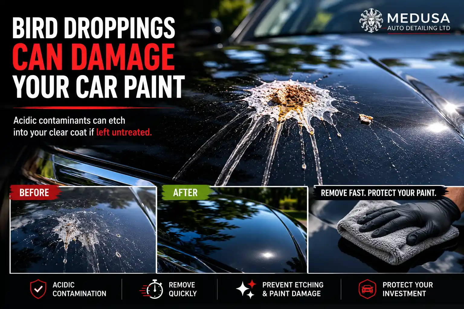 bird droppings damaging vehicle paintwork